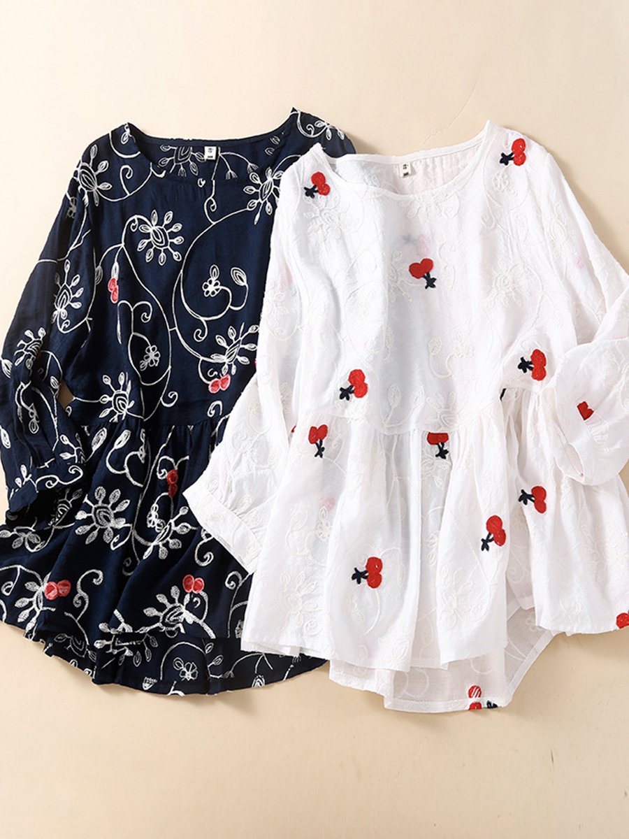 Embroidered Cotton And Linen Casual Shirt