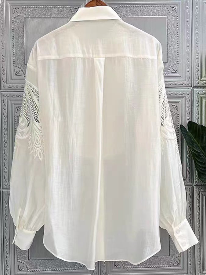 Exquisite Embroidery White Temperament Casual Long-Sleeved Shirt